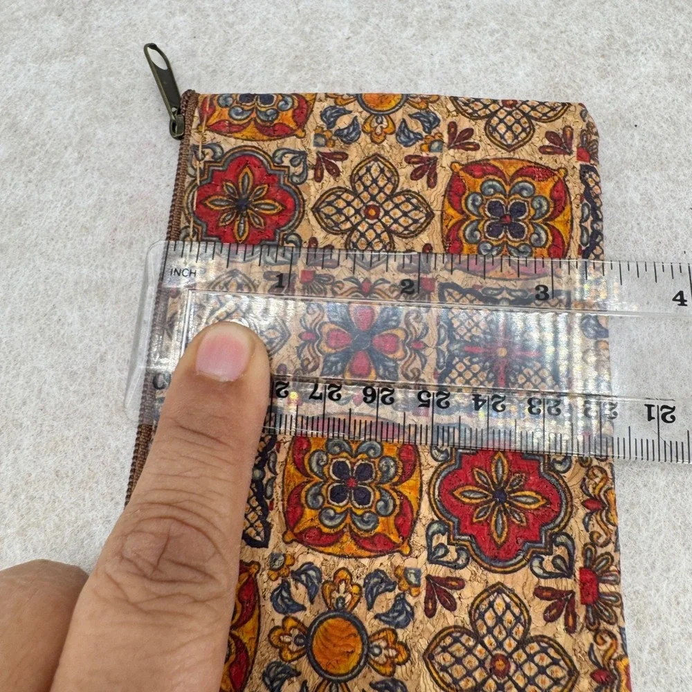 Unbranded‎ 100% Natural Cork Coin Purse OS Brown Mosaic Print Boho Eco Friendly